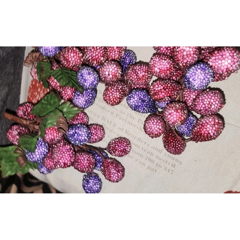 Vtg Pier 1 Lot Of 5 Bunches of Sugared Beaded Grapes Red Purple Fruit Faux